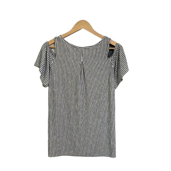 MAX STUDIO Cold Shoulder White Blue Stripe Top | XS - Picture 1 of 5